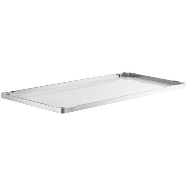 A rectangular stainless steel adjustable undershelf designed for 36" x 72" work tables.