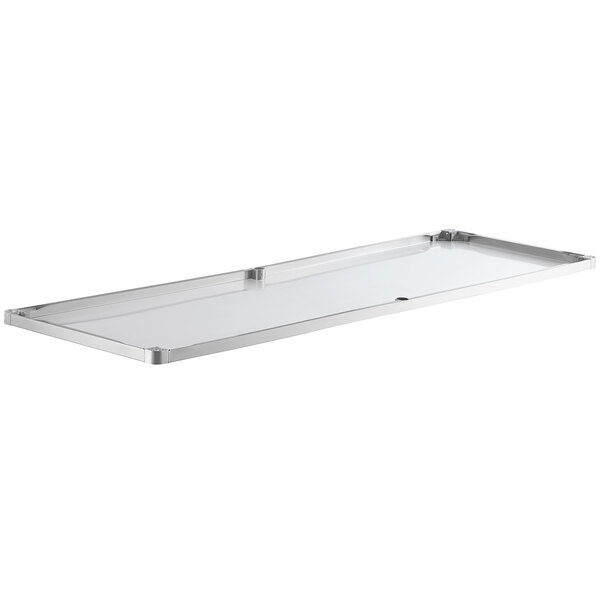 A rectangular stainless steel adjustable undershelf designed for 36 x 96 inch work tables.