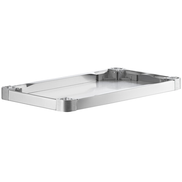 A rectangular 18-gauge stainless steel adjustable undershelf designed for 18" x 30" work tables.