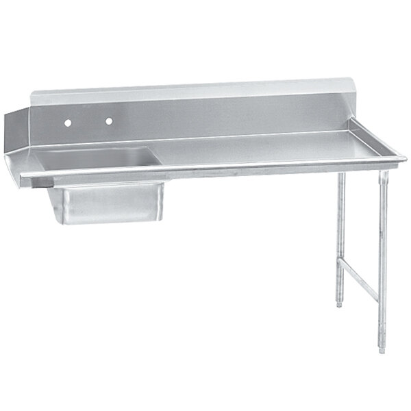 A stainless steel Advance Tabco dishtable with a sink on the right.