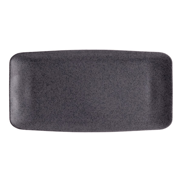 A dark gray rectangular melamine platter.