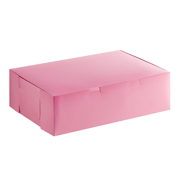A Baker's Lane pink bakery box with a lid.
