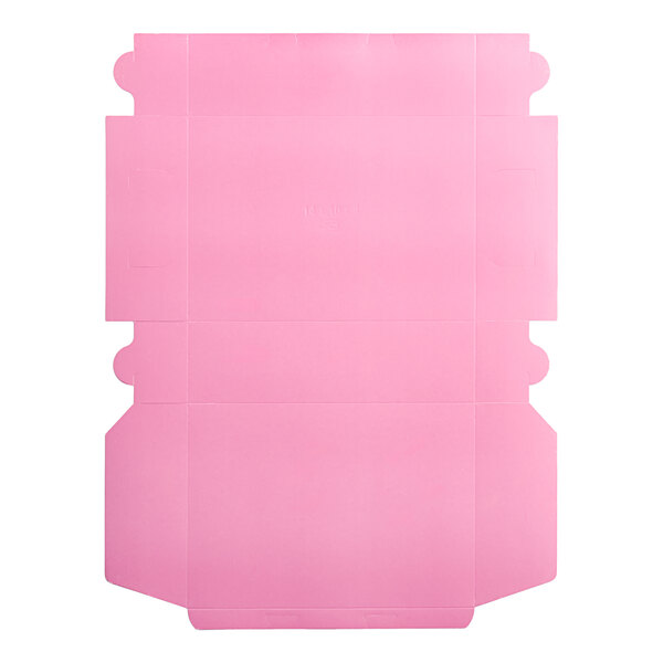 A pink rectangular paper bakery box with a white border.