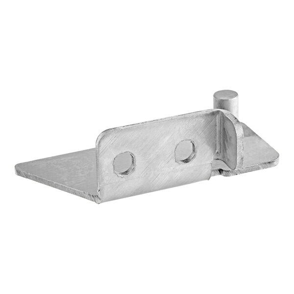 A metal right hinge component with two holes and a cylindrical pin, designed for Noble Warewashing HTGW units.