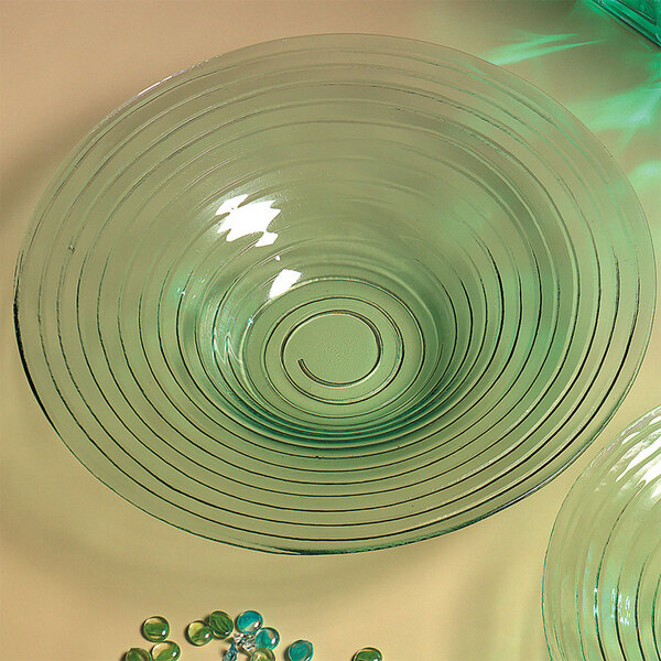 An American Metalcraft Glacier green glass bowl with spiral lines.