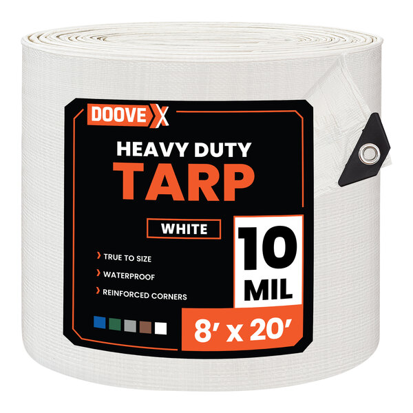 Doovex 8' x 20' White Heavy-Duty Weatherproof 10 Mil Polyethylene