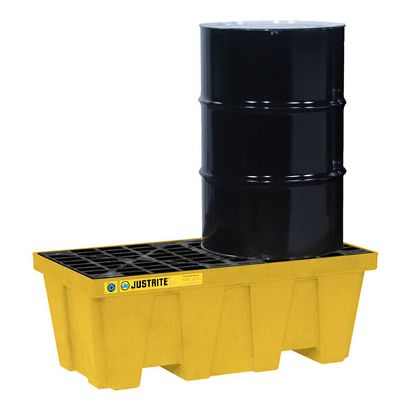Justrite EcoPolyBlend 66 Gallon Yellow 2-Drum In-Line Plastic Pallet ...