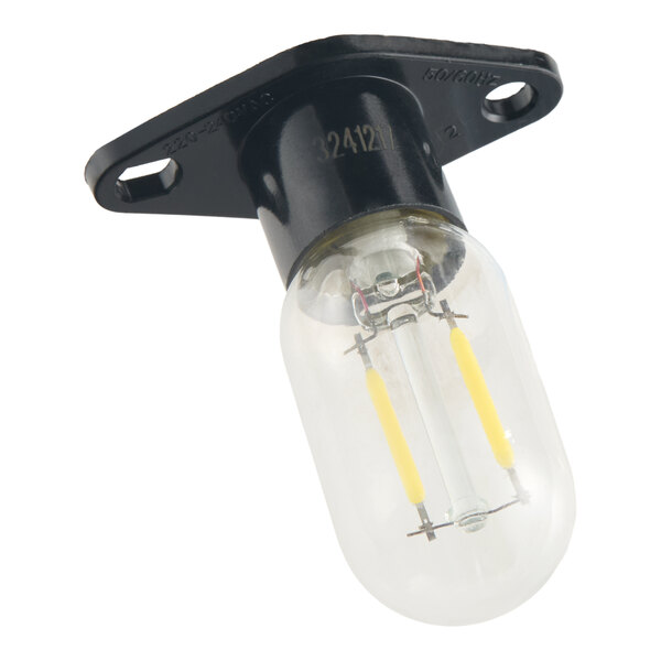 An LED bulb with a black mounting base designed for commercial microwaves.