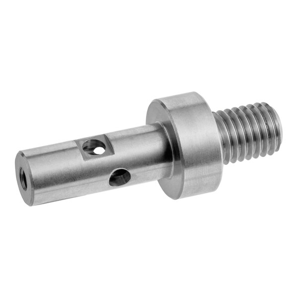 A metal shaft component with a threaded end and multiple holes, designed for use in Noble Warewashing HTGW equipment.