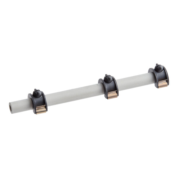 A branch rinsing assembly with three black and brass fittings attached to a gray tube, designed for use with Noble Warewashing HTGW models.