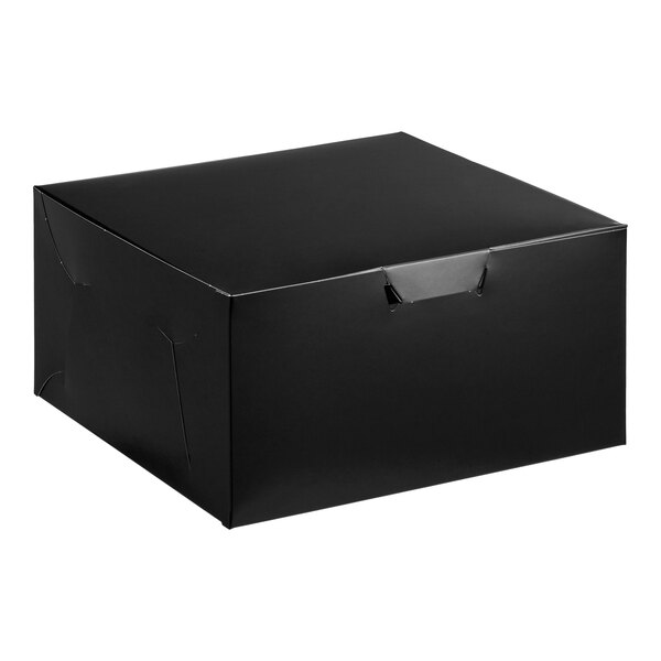 A black 12 x 12 x 6 inch bakery box designed for cakes or baked goods.