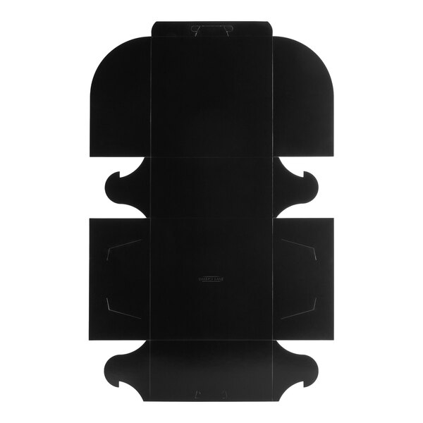 A flat, unfolded black cardboard bakery box designed for cakes, measuring 12 inches by 12 inches by 6 inches.