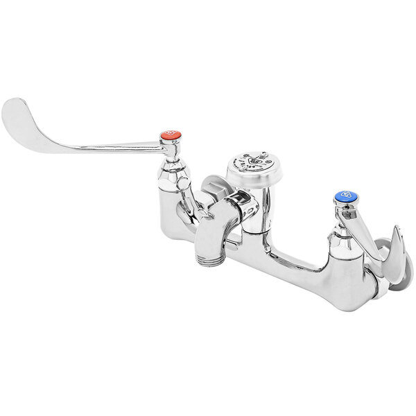 T&S B0659 Wall Mount Service Sink Faucet with 8" Adjustable Centers, 6" Wrist Action Handles
