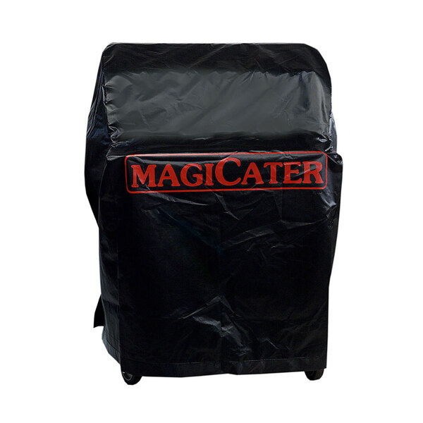 A black vinyl MagiKitch'n grill cover with red text on a white background.