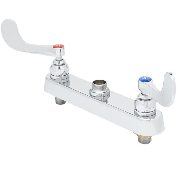 T&S B-1120-LN-WH4 Deck Mount Workboard Faucet Base with 8" Centers, Escutcheon, 4" Wrist Action Handles, and Tailpieces