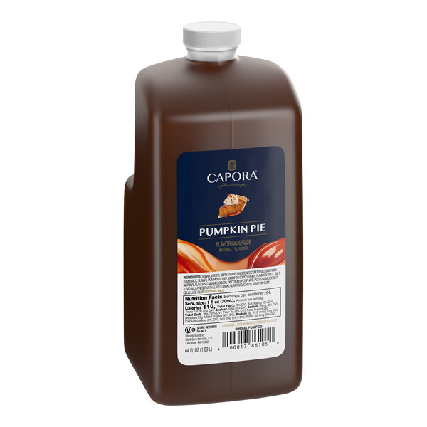 A 64 fl. oz. bottle of Capora Pumpkin Pie flavoring sauce.
