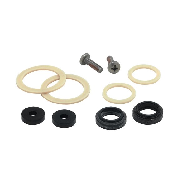A group of black rubber seal rings and washers with a white background.