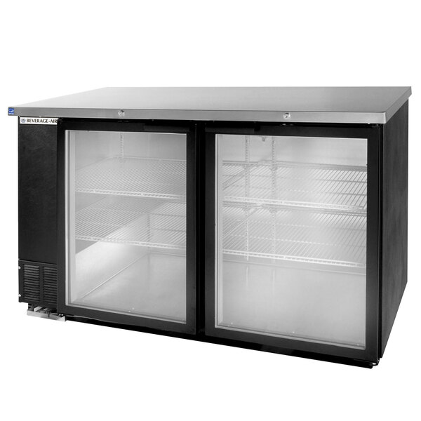 Beverage-Air BB58HC-1-FG-B 59" Black Counter Height Glass Door Food Rated Back Bar Refrigerator