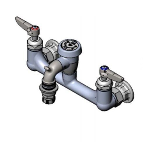 A T&S wall mount service sink faucet with two handles and two valves.