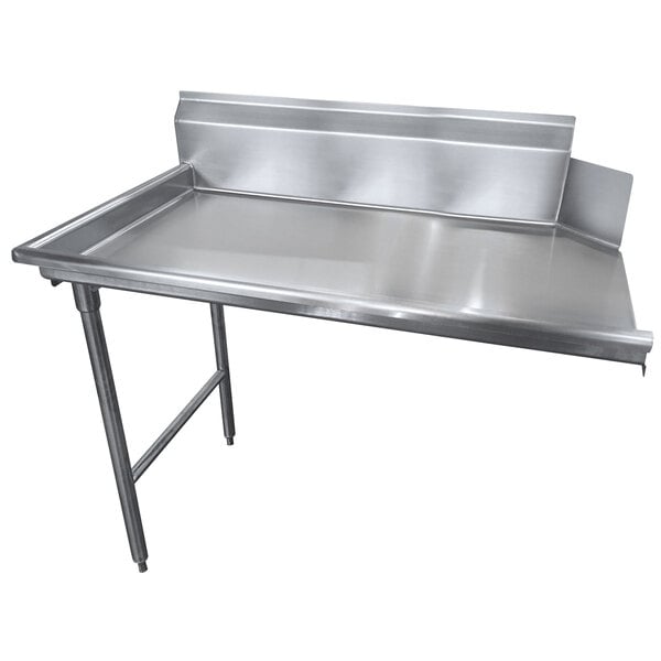 An Advance Tabco stainless steel clean dishtable with left drainboard.