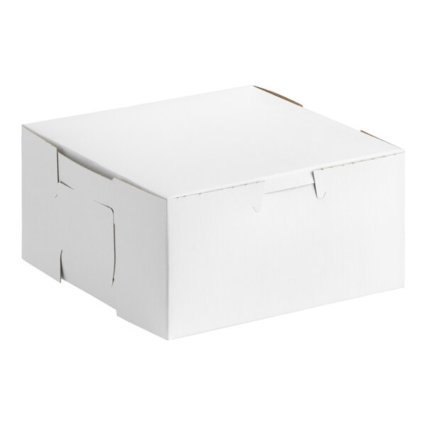 A plain white, rectangular bakery box with a fold-over lid, designed for packaging pies or baked goods.