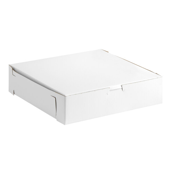 A plain white, square bakery box with a closed lid, designed for pies or baked goods.