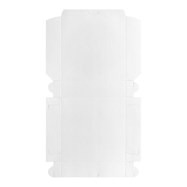 A flat, unfolded white cardboard bakery box designed for pies or baked goods.