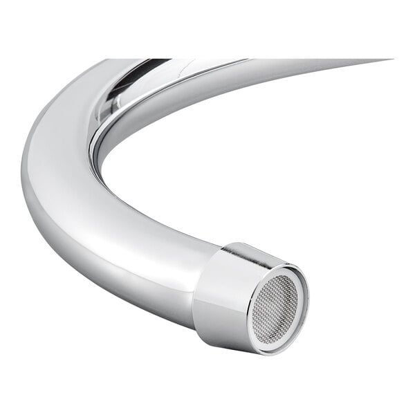 A chrome deck-mount faucet with a 10-inch gooseneck spout.