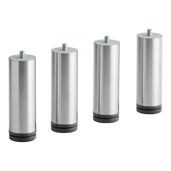A set of four cylindrical metal legs with threaded studs and black bases, designed for use with select Avantco Ice Diamond ice machines.