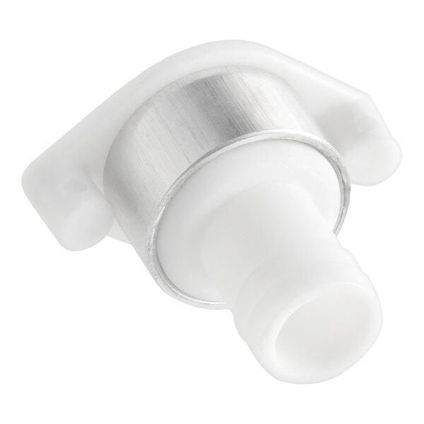 A white and silver drain fitting designed for select Avantco Ice Diamond ice machines.