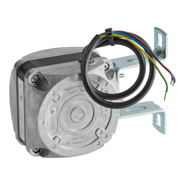 A condenser fan motor with attached mounting brackets and exposed wiring, designed for the Avantco Ice EUC-G-80-A unit.