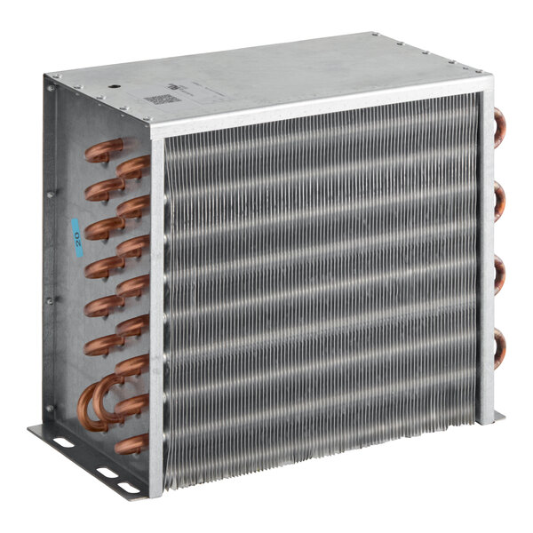 A metal condenser unit with copper tubing, designed for use with Avantco EUC-H-230-A and EUC-F-230-A models.