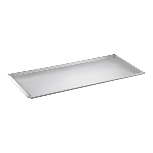 A rectangular stainless steel prep rail lid designed for the Avantco CPT-48.