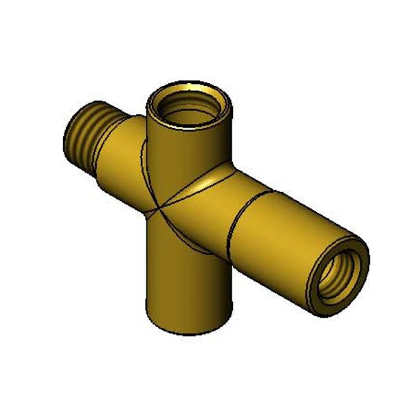 A gold colored pipe connector with a nut on the end.