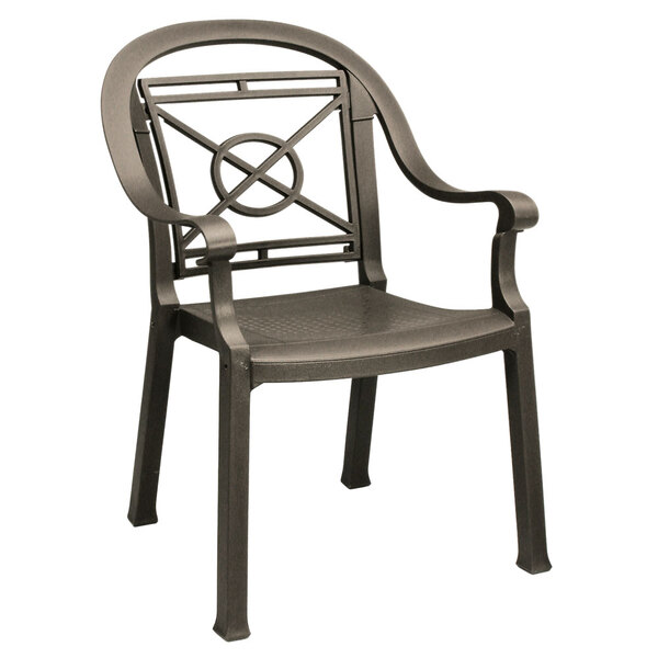 Grosfillex 46214037 / US214037 Victoria Bronze Mist Classic Stacking Resin Armchair - Case of 12