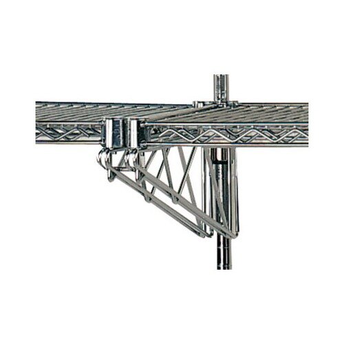 A metal shelf with two Advance Tabco metal brackets.