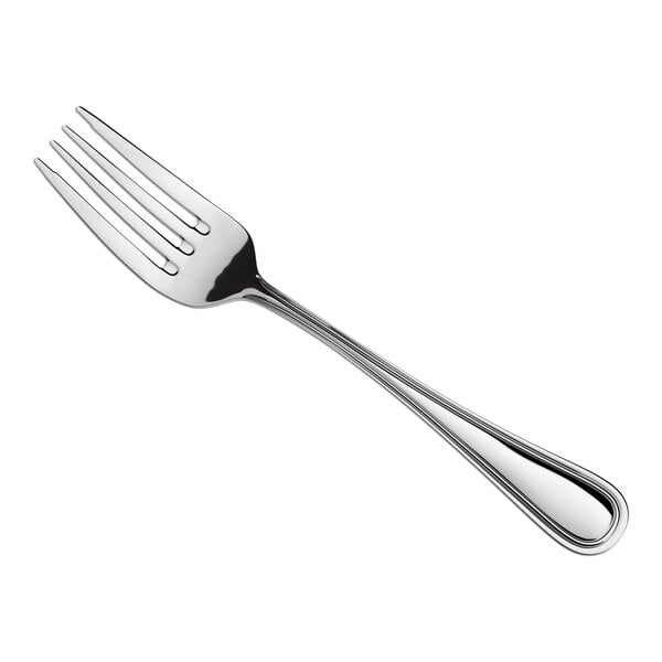 A stainless steel heavy weight salad fork with a simple, polished design.