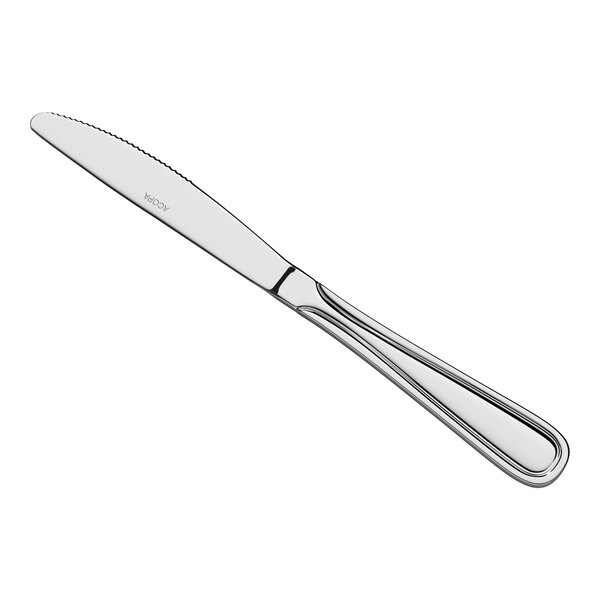 A stainless steel heavy weight dinner knife with a simple, elegant handle design.