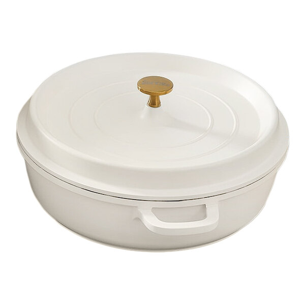 Spring Box Dish Spring USA Ironlite 2.7 Qt. White Non-Stick Round Casserole Dish with ...