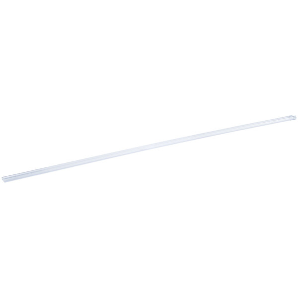 A clear plastic label holder designed for wire shelving, measuring 55 inches by 1 1/4 inches.