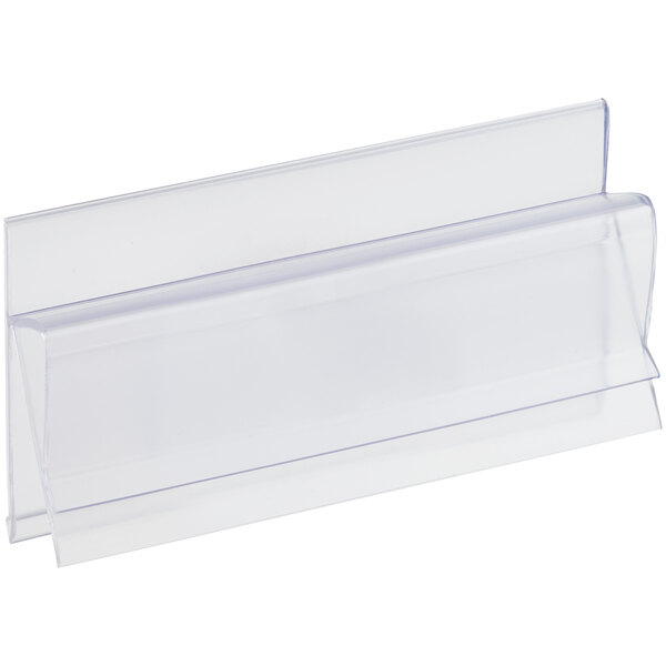 A clear plastic clip-on label holder designed for bins.