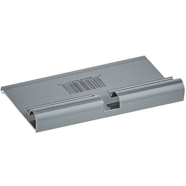 A gray metal shelf label holder designed for 460 series shelving.