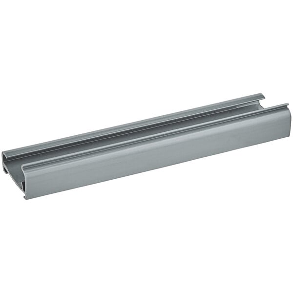 A gray 6-inch by 1 1/4-inch label holder designed for wire shelving.