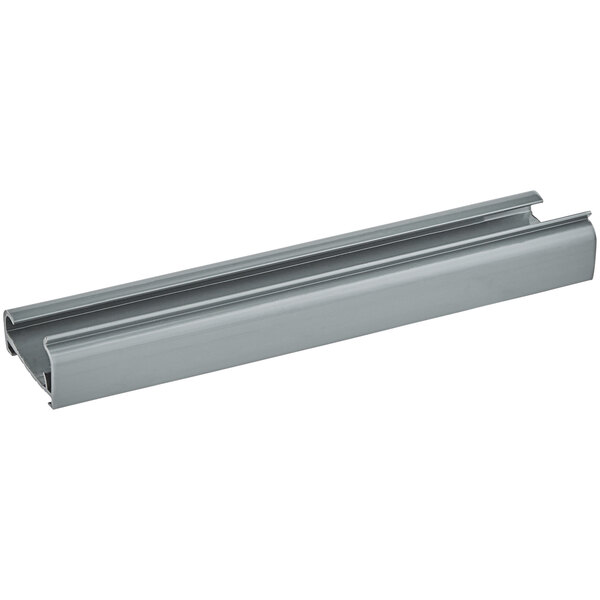 A gray label holder designed for wire shelving, measuring 6 inches by 1 1/4 inches.