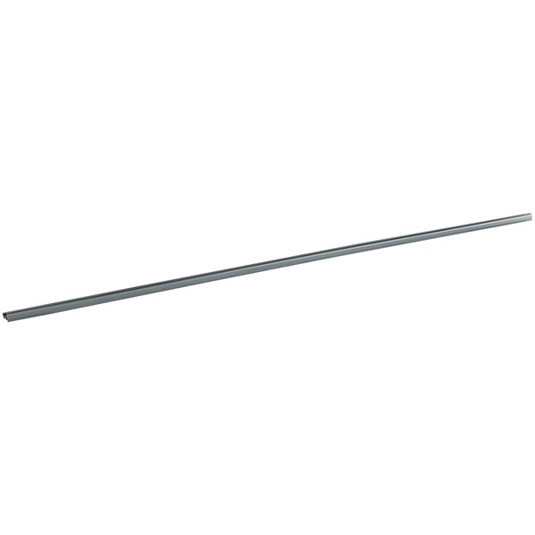 A long, narrow gray label holder designed for wire shelving.