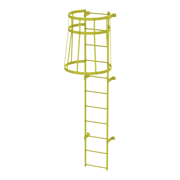 Tri-Arc 11-Rung Yellow Steel Fixed Ladder with Safety Cage WLFC1111-Y ...