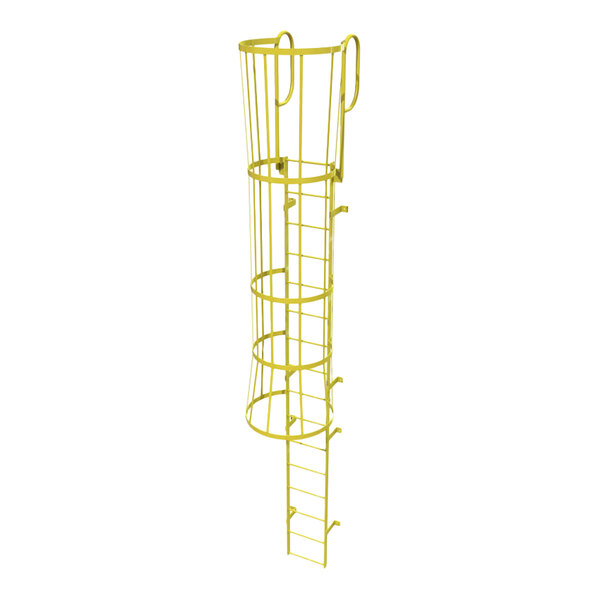 Tri-Arc 16-Rung Yellow Steel Fixed Ladder with Safety Cage and Walk ...