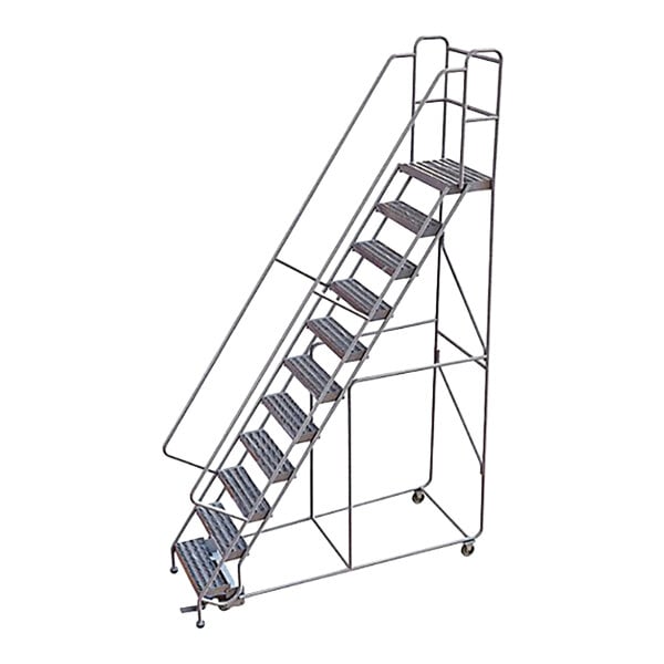Tri-Arc 11-Step Aluminum Rolling Safety Ladder with Ribbed Tread, 24 ...