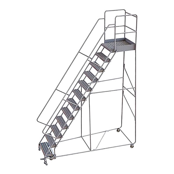 Tri-Arc 12-Step Aluminum Rolling Safety Ladder with Serrated Tread, 24 ...