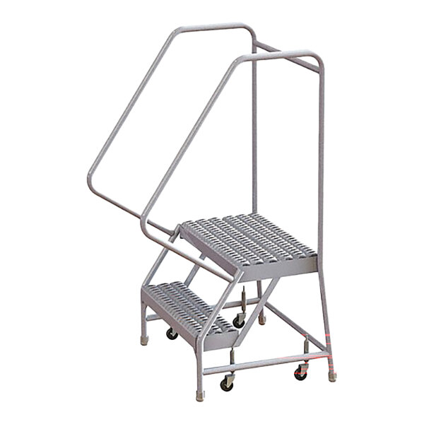 Tri-Arc 2-Step Aluminum Rolling Safety Ladder with Serrated Tread, 16 ...